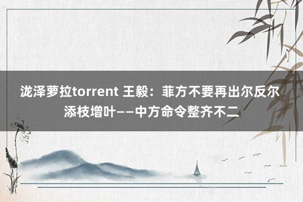 泷泽萝拉torrent 王毅：菲方不要再出尔反尔 添枝增叶——中方命令整齐不二