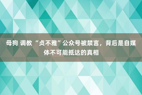 母狗 调教 “贞不雅”公众号被禁言，背后是自媒体不可能抵达的真相